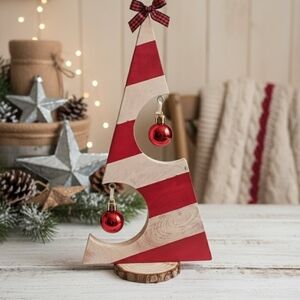 Rustic Wood Candy Cane Christmas Tree | 12" Tabletop Holiday Decor